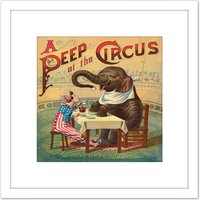 Artery8 McLoughlin Book Cover Circus 1887 Elephant Clown 8X8 Inch Square Wooden Framed Wall Art Print Picture with Mount in White