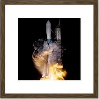 Artery8 NASA Kepler Telescope Delta Rocket Launch 8X8 Inch Square Wooden Framed Wall Art Print Picture with Mount in Brown