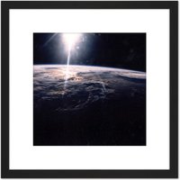 Artery8 NASA Sunlight Over Earth Discovery Orbiter 8X8 Inch Square Wooden Framed Wall Art Print Picture with Mount in Black