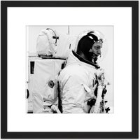 Artery8 Space NASA Astronaut Schweickart Apollo 9 EMU 8X8 Inch Square Wooden Framed Wall Art Print Picture with Mount in Black