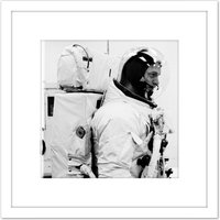Artery8 Space NASA Astronaut Schweickart Apollo 9 EMU 8X8 Inch Square Wooden Framed Wall Art Print Picture with Mount in White