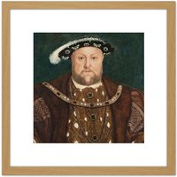 Artery8 After Hans Holbein The Younger King Henry VIII 8X8 Inch Square Wooden Framed Wall Art Print Picture with Mount in Light Oak