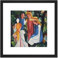 Artery8 August Macke Four Girls 8X8 Inch Square Wooden Framed Wall Art Print Picture with Mount in Black