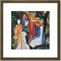 Artery8 August Macke Four Girls 8X8 Inch Square Wooden Framed Wall Art Print Picture with Mount in Brown