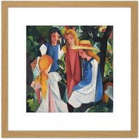 Artery8 August Macke Four Girls 8X8 Inch Square Wooden Framed Wall Art Print Picture with Mount in Light Oak