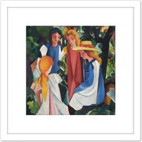 Artery8 August Macke Four Girls 8X8 Inch Square Wooden Framed Wall Art Print Picture with Mount in White