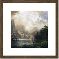 Artery8 Bierstadt Among Sierra Nevada California Painting 8X8 Inch Square Wooden Framed Wall Art Print Picture with Mount in Brown