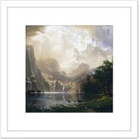 Artery8 Bierstadt Among Sierra Nevada California Painting 8X8 Inch Square Wooden Framed Wall Art Print Picture with Mount in White