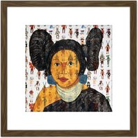 Artery8 Bradley White Earth Ojibwe Hopi Maiden IV Painting 8X8 Inch Square Wooden Framed Wall Art Print Picture with Mount in Brown