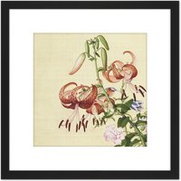 Artery8 Castiglione Lilies Flower Plant Painting 8X8 Inch Square Wooden Framed Wall Art Print Picture with Mount in Black
