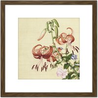 Artery8 Castiglione Lilies Flower Plant Painting 8X8 Inch Square Wooden Framed Wall Art Print Picture with Mount in Brown