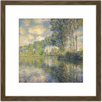 Artery8 Claude Monet Poplar Trees Epte Painting 8X8 Inch Square Wooden Framed Wall Art Print Picture with Mount in Brown