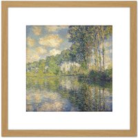 Artery8 Claude Monet Poplar Trees Epte Painting 8X8 Inch Square Wooden Framed Wall Art Print Picture with Mount in Light Oak