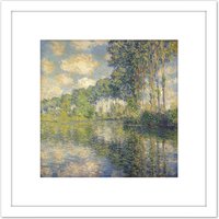 Artery8 Claude Monet Poplar Trees Epte Painting 8X8 Inch Square Wooden Framed Wall Art Print Picture with Mount in White
