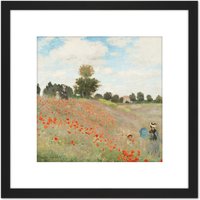 Artery8 Claude Monet Poppy Field With People 8X8 Inch Square Wooden Framed Wall Art Print Picture with Mount in Black