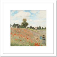 Artery8 Claude Monet Poppy Field With People 8X8 Inch Square Wooden Framed Wall Art Print Picture with Mount in White
