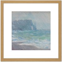 Artery8 Claude Monet Regnvaer Etretat Painting 8X8 Inch Square Wooden Framed Wall Art Print Picture with Mount in Light Oak