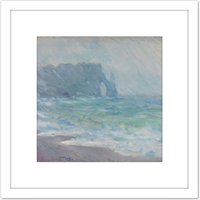 Artery8 Claude Monet Regnvaer Etretat Painting 8X8 Inch Square Wooden Framed Wall Art Print Picture with Mount in White