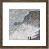 Artery8 Claude Monet Rough Weather At Etretat 8X8 Inch Square Wooden Framed Wall Art Print Picture with Mount in Brown