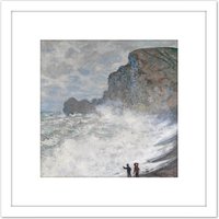 Artery8 Claude Monet Rough Weather At Etretat 8X8 Inch Square Wooden Framed Wall Art Print Picture with Mount in White