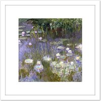 Artery8 Claude Monet Water Lilies Painting 8X8 Inch Square Wooden Framed Wall Art Print Picture with Mount in White
