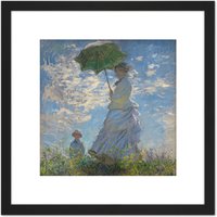 Artery8 Claude Monet Woman With A Parasol Madame Monet & Her Son 8X8 Inch Square Wooden Framed Wall Art Print Picture with Mount in Black
