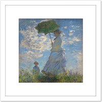 Artery8 Claude Monet Woman With A Parasol Madame Monet & Her Son 8X8 Inch Square Wooden Framed Wall Art Print Picture with Mount in White