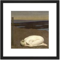 Artery8 Clausen Youth Mourning Wooden Cross Painting 8X8 Inch Square Wooden Framed Wall Art Print Picture with Mount in Black