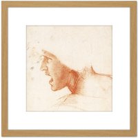 Artery8 Da Vinci Study Warriors Head Battle Anghiari Sketch 8X8 Inch Square Wooden Framed Wall Art Print Picture with Mount in Light Oak