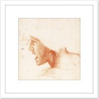 Artery8 Da Vinci Study Warriors Head Battle Anghiari Sketch 8X8 Inch Square Wooden Framed Wall Art Print Picture with Mount in White