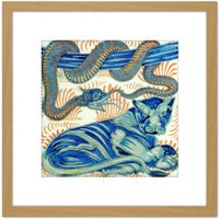 Artery8 De Morgan William Serpent Cat Painting 8X8 Inch Square Wooden Framed Wall Art Print Picture with Mount in Light Oak