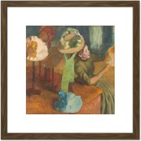Artery8 Edgar Degas The Millinery Shop 8X8 Inch Square Wooden Framed Wall Art Print Picture with Mount in Brown