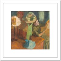 Artery8 Edgar Degas The Millinery Shop 8X8 Inch Square Wooden Framed Wall Art Print Picture with Mount in White