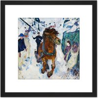 Artery8 Edvard Munch Galloping Horse Cropped 8X8 Inch Square Wooden Framed Wall Art Print Picture with Mount in Black
