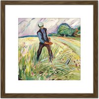 Artery8 Edvard Munch The Haymaker Painting 8X8 Inch Square Wooden Framed Wall Art Print Picture with Mount in Brown
