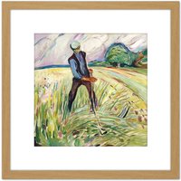 Artery8 Edvard Munch The Haymaker Painting 8X8 Inch Square Wooden Framed Wall Art Print Picture with Mount in Light Oak