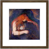 Artery8 Edvard Munch Vampire 1895 Painting 8X8 Inch Square Wooden Framed Wall Art Print Picture with Mount in Brown