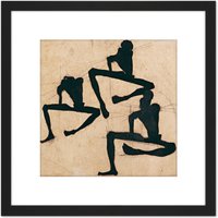 Artery8 Egon Schiele Composition With Three Male Nudes 8X8 Inch Square Wooden Framed Wall Art Print Picture with Mount in Black