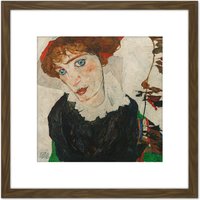 Artery8 Egon Schiele Portrait Of Wally Neuzil 8X8 Inch Square Wooden Framed Wall Art Print Picture with Mount in Brown