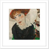 Artery8 Egon Schiele Portrait Of Wally Neuzil 8X8 Inch Square Wooden Framed Wall Art Print Picture with Mount in White