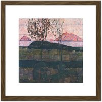 Artery8 Egon Schiele Setting Sun Painting 8X8 Inch Square Wooden Framed Wall Art Print Picture with Mount in Brown