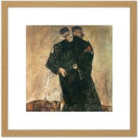 Artery8 Egon Schiele The Hermits Painting 8X8 Inch Square Wooden Framed Wall Art Print Picture with Mount in Light Oak