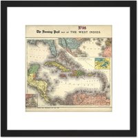 Artery8 Evening Post 1898 Political Map West Indies 8X8 Inch Square Wooden Framed Wall Art Print Picture with Mount in Black