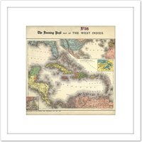 Artery8 Evening Post 1898 Political Map West Indies 8X8 Inch Square Wooden Framed Wall Art Print Picture with Mount in White