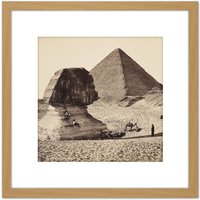 Artery8 Francis Bedford Sphinx Great Pyramid Egypt 8X8 Inch Square Wooden Framed Wall Art Print Picture with Mount in Light Oak