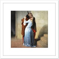 Artery8 Hayez The Kiss Romantic Painting 8X8 Inch Square Wooden Framed Wall Art Print Picture with Mount in White