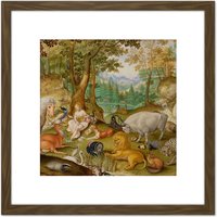 Artery8 Jacob Hoefnagel Orpheus Charming The Animals Cropped 8X8 Inch Square Wooden Framed Wall Art Print Picture with Mount in Brown