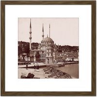 Artery8 James Robertson Nusretiye Mosque & The Tophane Square 8X8 Inch Square Wooden Framed Wall Art Print Picture with Mount in Brown