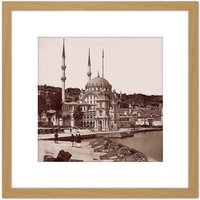 Artery8 James Robertson Nusretiye Mosque & The Tophane Square 8X8 Inch Square Wooden Framed Wall Art Print Picture with Mount in Light Oak