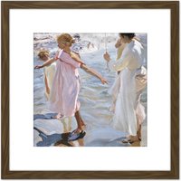 Artery8 Joaquin Sorolla Y Bastida Time For A Bathe Valencia 8X8 Inch Square Wooden Framed Wall Art Print Picture with Mount in Brown